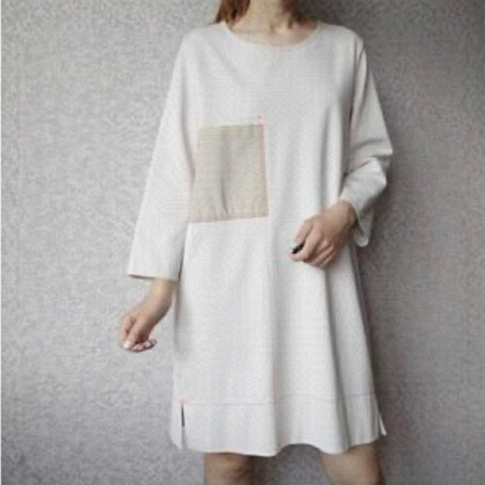 Cos Tunic Dress Contrasting Pocket Cream cotton Size XS